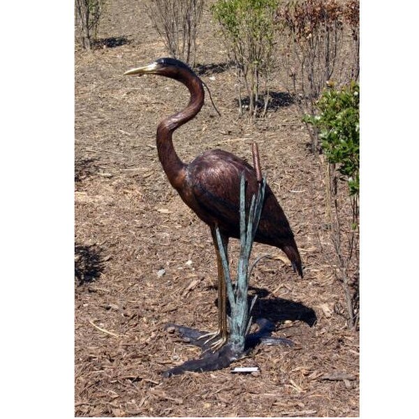 Life Size Bronze Animal Heron Sculpture Standing in Reeds Wetland Bird